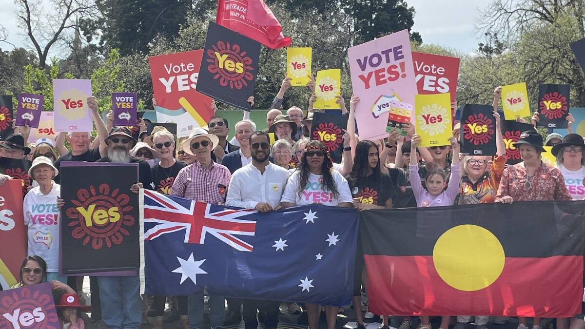 Supporters of the "Yes" movement at a rally in Bendigo in September. Picture by Jonathon Magrath