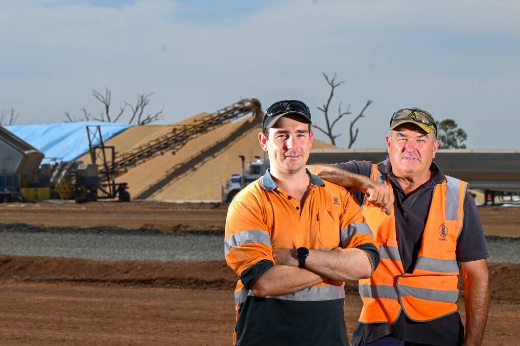 GrainCorp central Victoria area manager Kyle Manley with his dad, GrainCorp Elmore site manager Steve Manley. Picture by Darren Howe