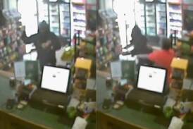Police have released CCTV of the moment a shopkeeper chased an armed robber from his story. Pictures supplied by Victoria Police