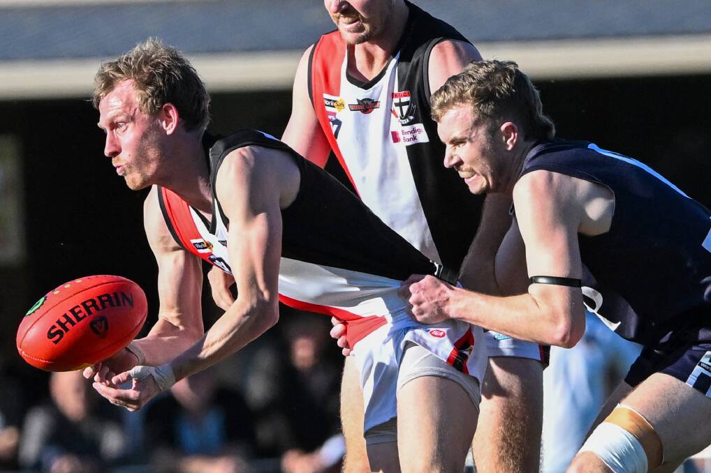 Codi Price in gets a handball away during the 2023 HDFNL grand final. Picture by Darren Howe