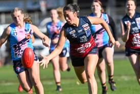 Sandhurst captain Ruby Campbell chases the footy against Eaglehawk on Sunday. Picture by Darren Howe