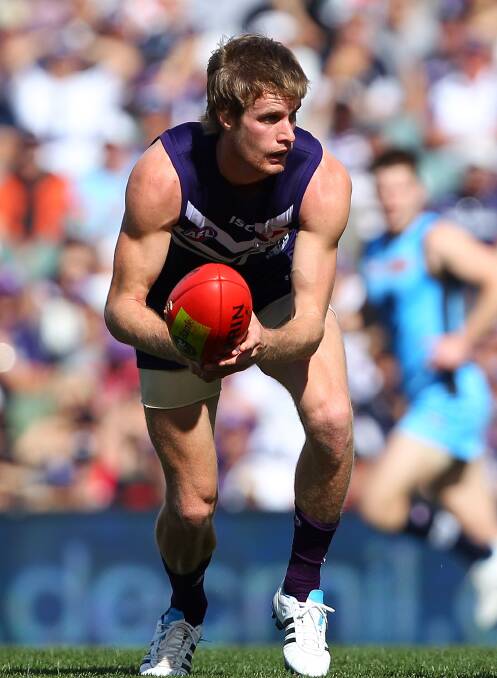 New Nullawil signing Peter Faulks in action during his debut for Fremantle against Carlton in the 2011 AFL season. Picture by GETTY IMAGES / Paul Kane