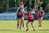 Sandhurst ruckman Piper Dunlop gets a handball away in round two. Picture by Enzo Tomasiello
