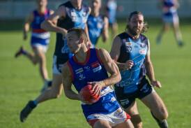 Gisborne defender Macklan Lord in action against Eaglehawk on Saturday. Picture by Enzo Tomasiello