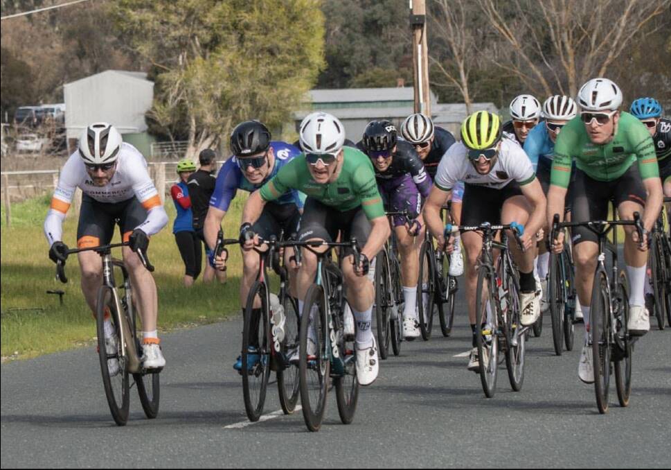 Liam White sprints to the finish line in the 2023 Rob Vernon Memorial Handicap. Picture by Bendigo and District Cycling Club Facebook page 