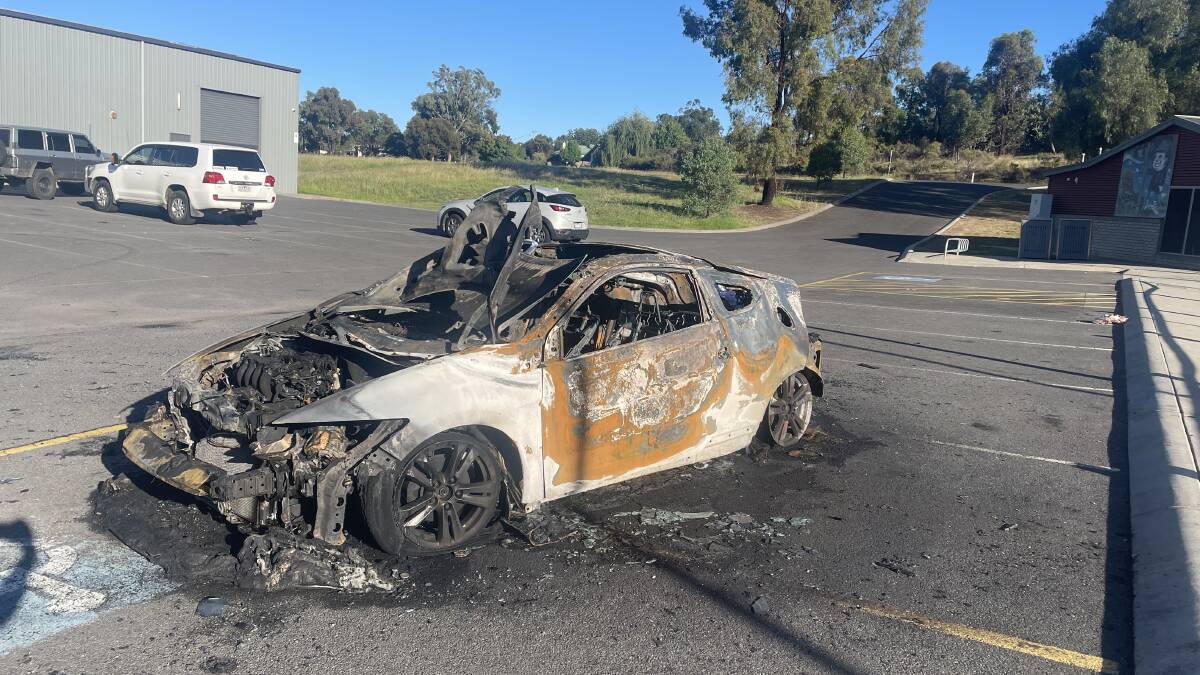 The burnt out Honda hatchback found in Long Gully. Picture by Gabriel Rule