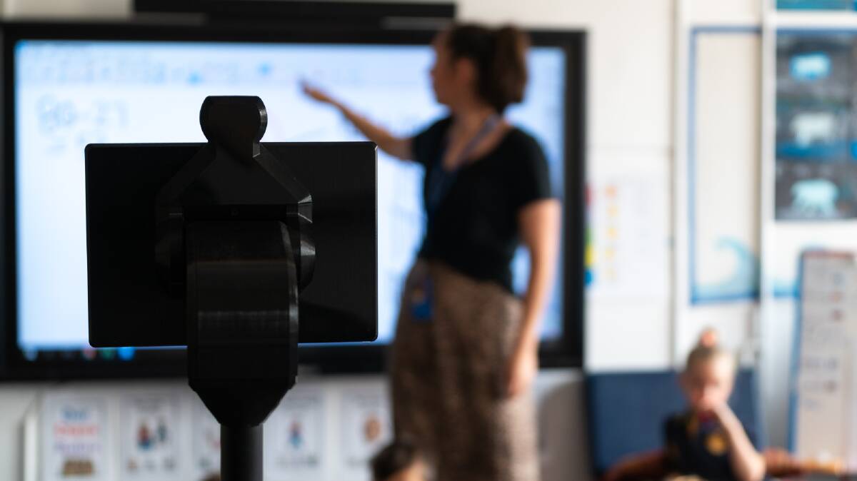 A MissingSchool telepresence robot in a classroom. Picture supplied