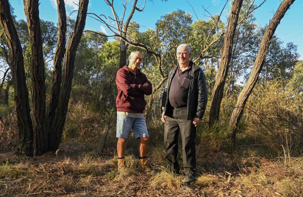 Friends of the Whipstick Landcare Group members Ken Wellard and Michael Barkla are protesting a planned burn in the Whipstick State Forest. Picture by Enzo Tomasiello