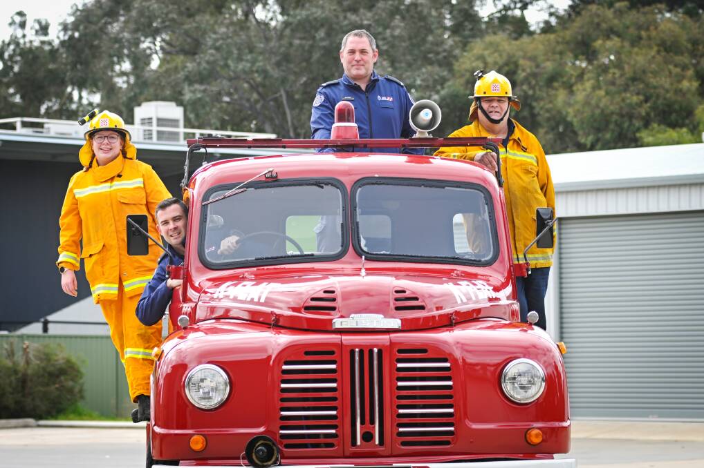 Mykeala Jones, Captain James O'Brien, Lieutenant Ben Miller, and Perry Van Stekelenburgh from Kangaroo Flat Fire Brigade. Picture by Darren Howe