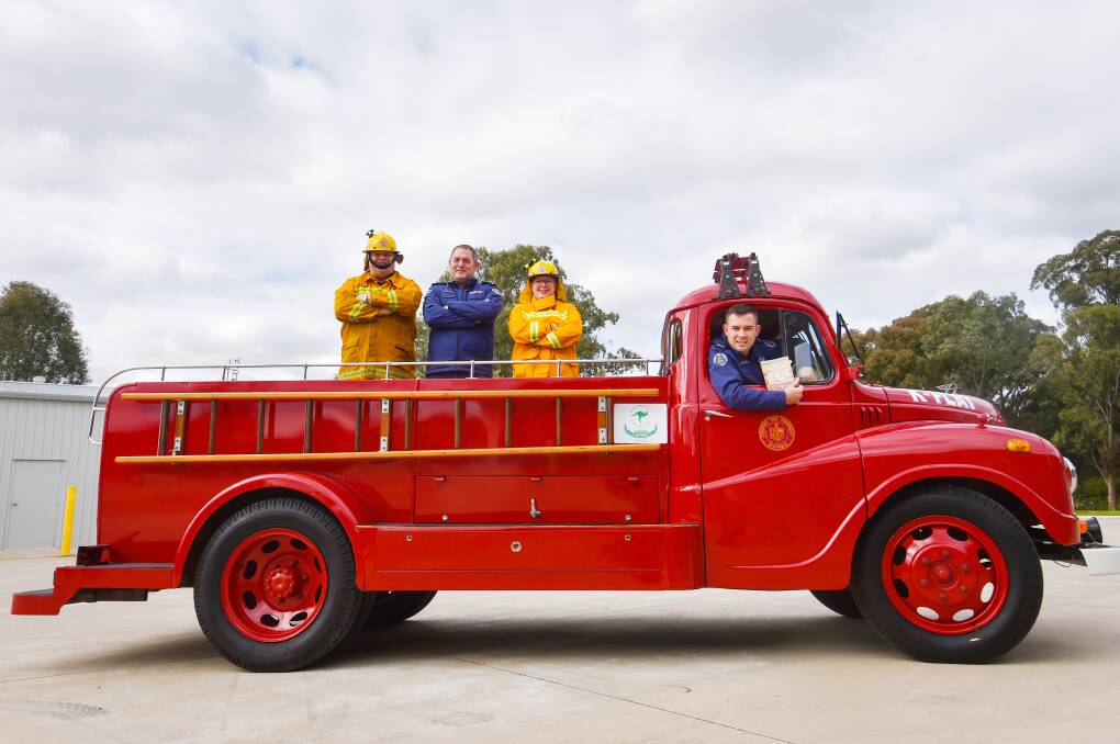 Kangaroo Flat Fire Brigade are celebrating 150 years this weekend. Mykeala Jones, Lt Ben Miller, Perry Van Stekelenburgh and Capt James O'Brien. Picture by Darren Howe