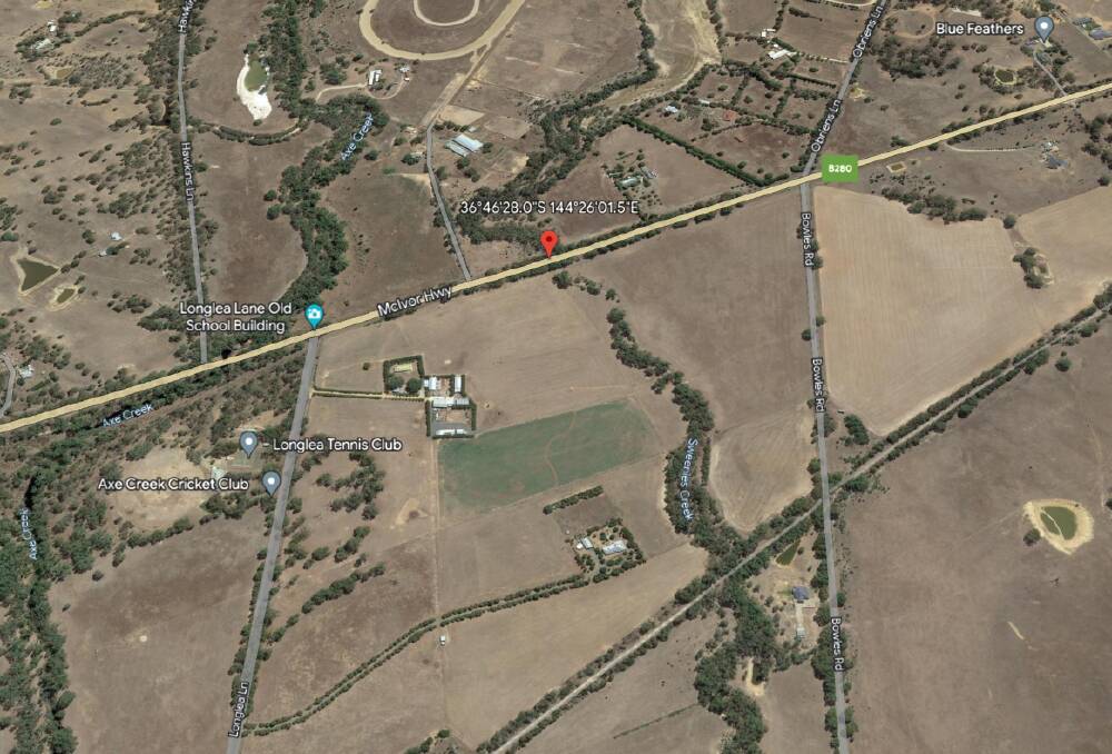 The colission occured between Bowles Road and Longlea Lane on the McIvor Highway. Picture Google Earth