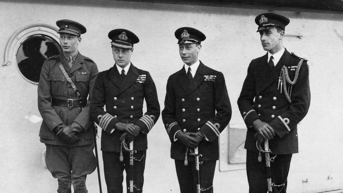 Prince Edward (second left) on the ship bound for Australia. Picture by Central Press/Getty Images