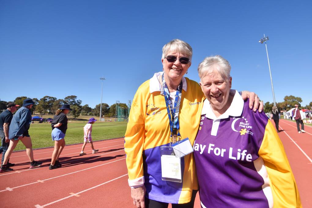 Teresa Jones and Faye Cook, who participated in her 25th Bendigo event, at the relay. Picture by Darren Howe 