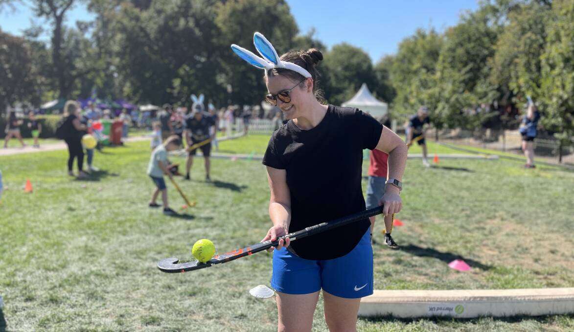 Robyn Lomas said it was the first time Hockey Central Victoria set up a stall in Bendigo for Easter. Picture by Ben Loughran 