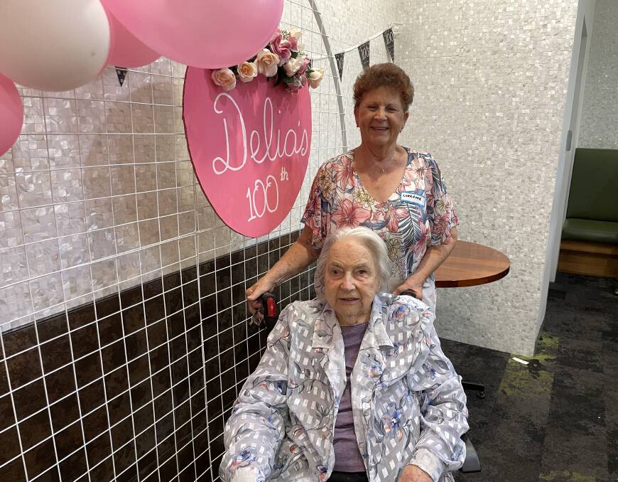 Delia Bloomfield (front) with daughter Lorraine Boyd at her 100th birthday lunch on October 1. Picture by Alex Gretgrix