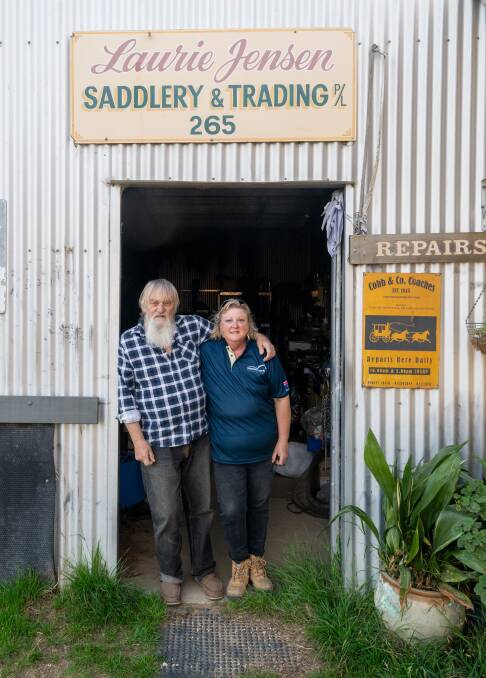 Laurie Jensen and Andrea Stringer in front of the shed where they store their collection. Picture by Enzo Tomasiello