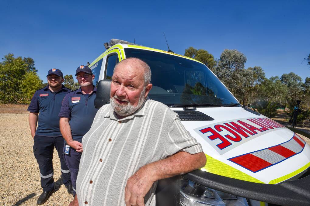 Tony Ager with Jeremy Cavedon and Nathan Rogers, the first responders who saved his life. Picture by Darren Howe