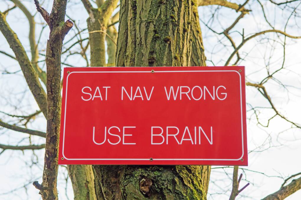 TUNED OUT: A potential cause of some accidents could be our injuducious use of sat nav. In Britain, 52 per cent of drivers turn off their brains and just follow the instructions.