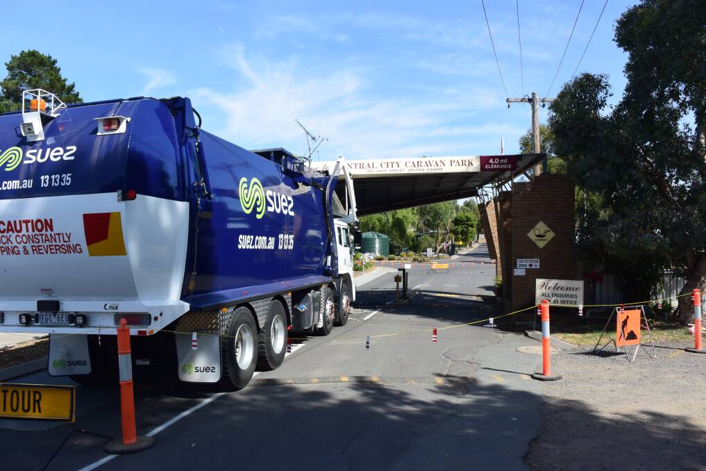 The truck exceeded the driveway's four metre height limit. Picture: JASON WALLS