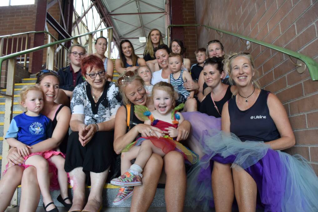 Jeanette Hartley (right) at the Bendigo Railway Station with her sister, Michelle DeAraugo, and others who joined her on her journey. Picture: JASON WALLS