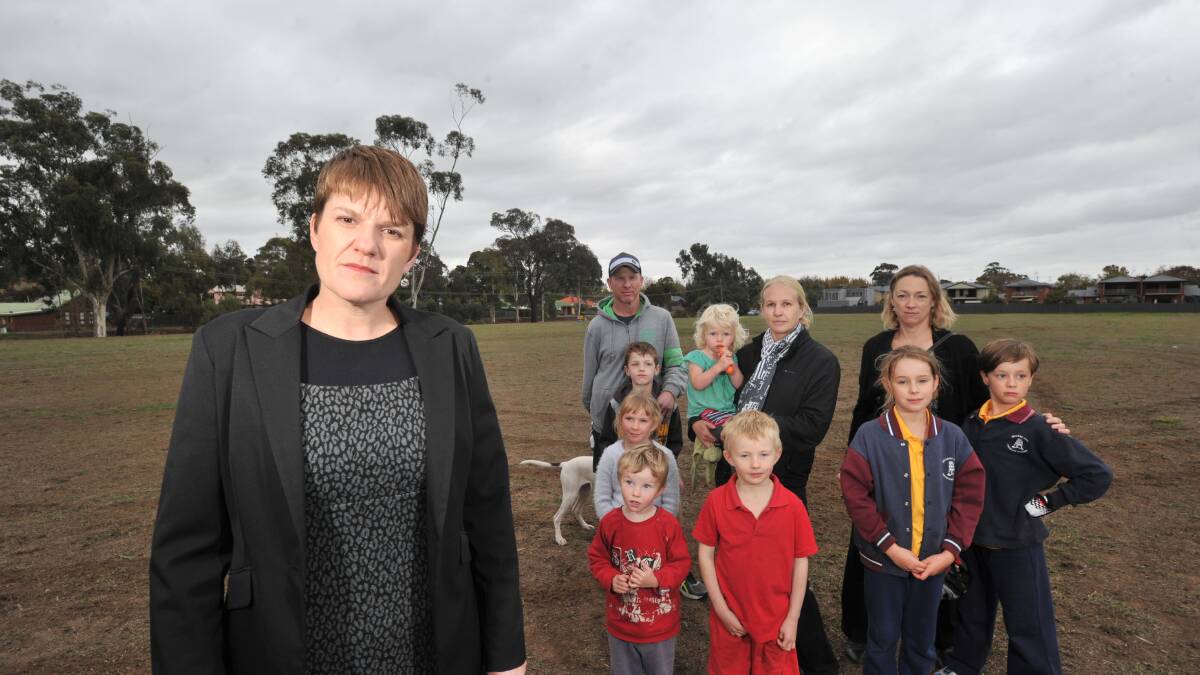Yvonne Wrigglesworth with Flora Hill residents concerned that the reserve was being targetted by hoons in May last year while its development was delayed. Picture: NONI HYETT