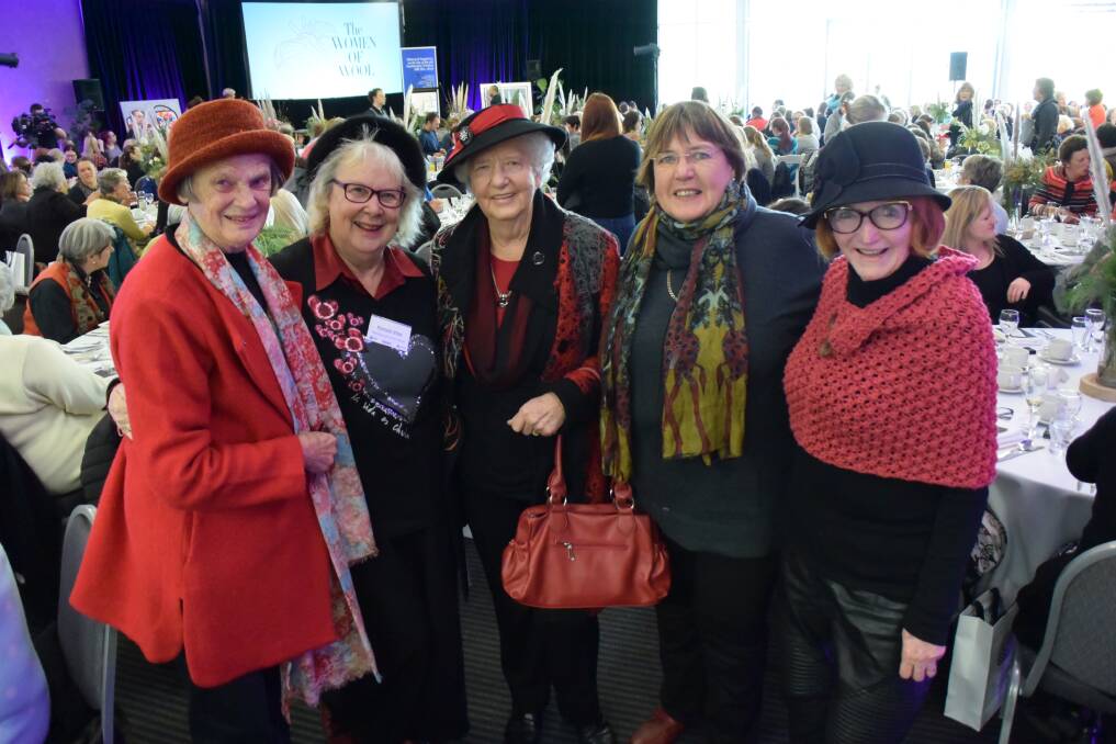 Stylish: Moreen O’Connor, Pamela Vine, Noelene Scales, Helen Wansink and Leila Bryant enjoy day one of the Sheep and Wool Show.