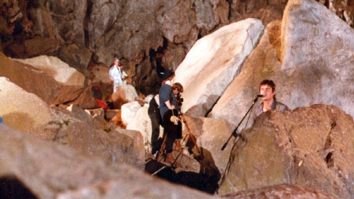Ray Argall shooting the Read About It clip in the Jenolan Caves in 1982.