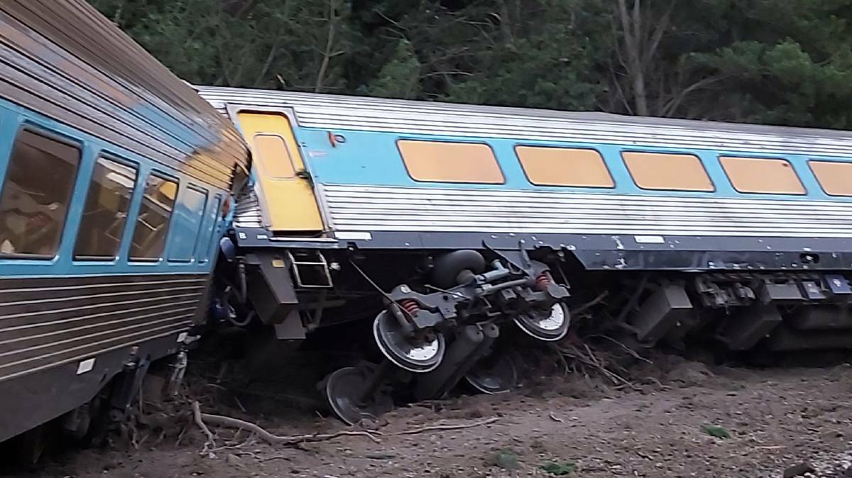 The derailed train at Wallan. Two people died in the crash, including Castlemaine's Sam Meintanis. Picture: SCOTT RICKARD