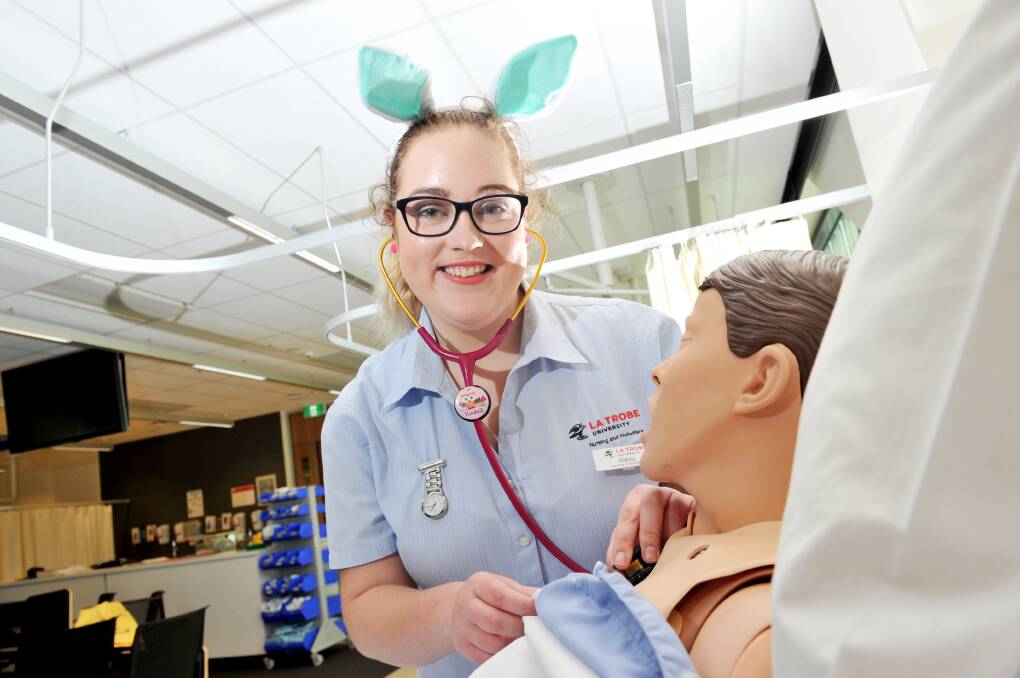 Kendall Pearson prepares for placement at the Royal Children's Hospital in Melbourne in 2016. Picture: NONI HYETT