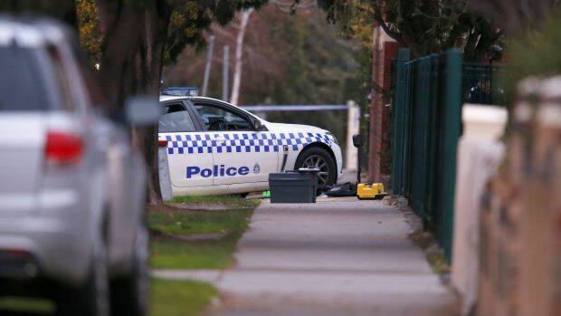 The scene in Moonee Ponds where an officer was shot in the head by criminals trying to flee police in 2015. Photo: Darrian Traynor

