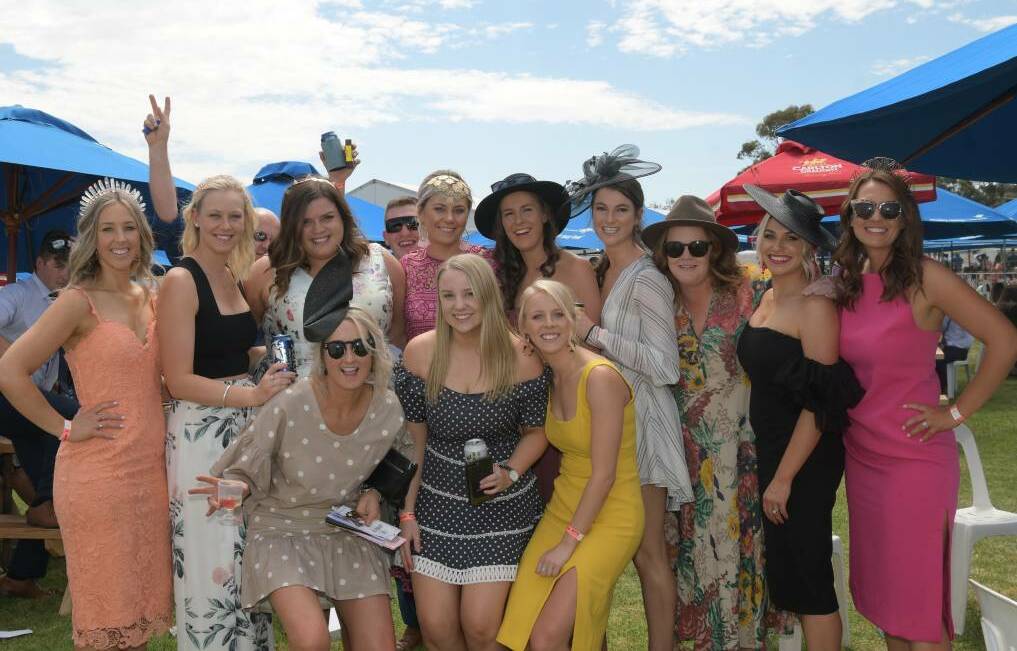 A group of friends celebrate at the 2018 Bendigo Cup. Picture: NONI HYETT