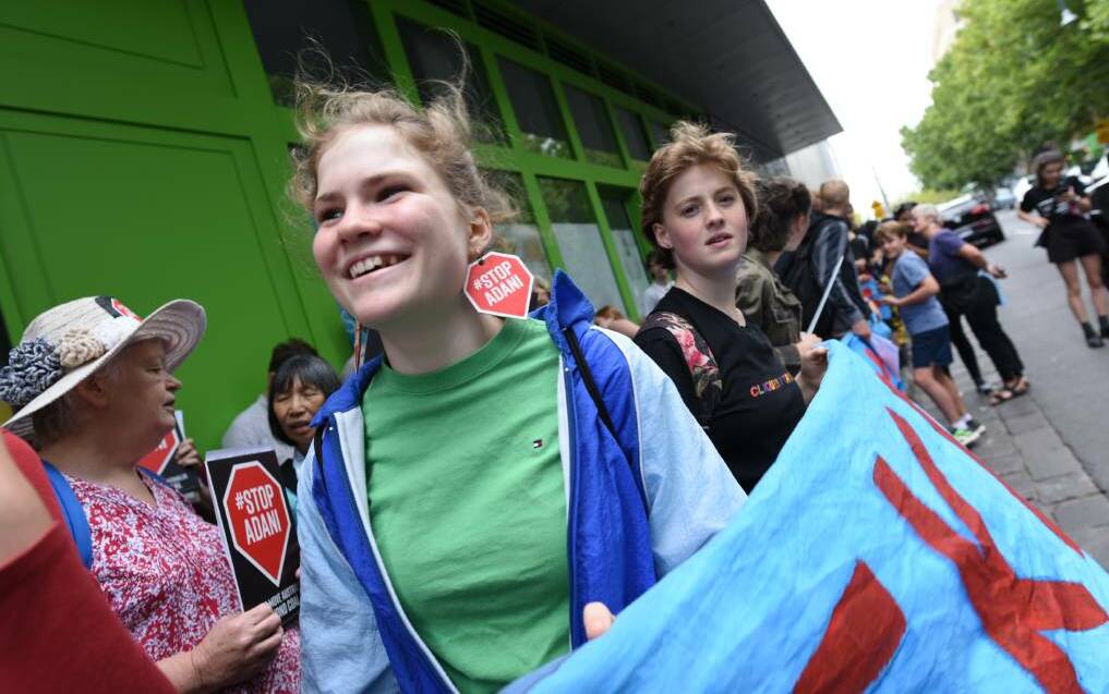 Milou Albrecht, one of about 20 students protesting outside Opposition leader Bill Shorten's Moonee Ponds office. Picture: JULIAN MEEHAN

