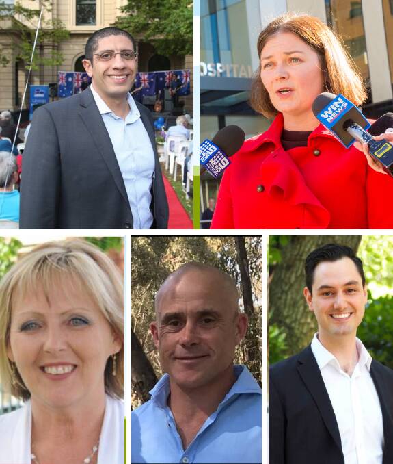 Clockwise from top left, Liberal candidate Sam Gayed, Labor's Lisa Chesters, Greens candidate Robert Holian, United Australia Party's Adam Veitch, and Fraser Anning's Conservative National Party's Julie Hoskin.