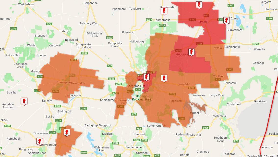 Power is out across central Victoria, with the majority of faults reported in Bendigo.
