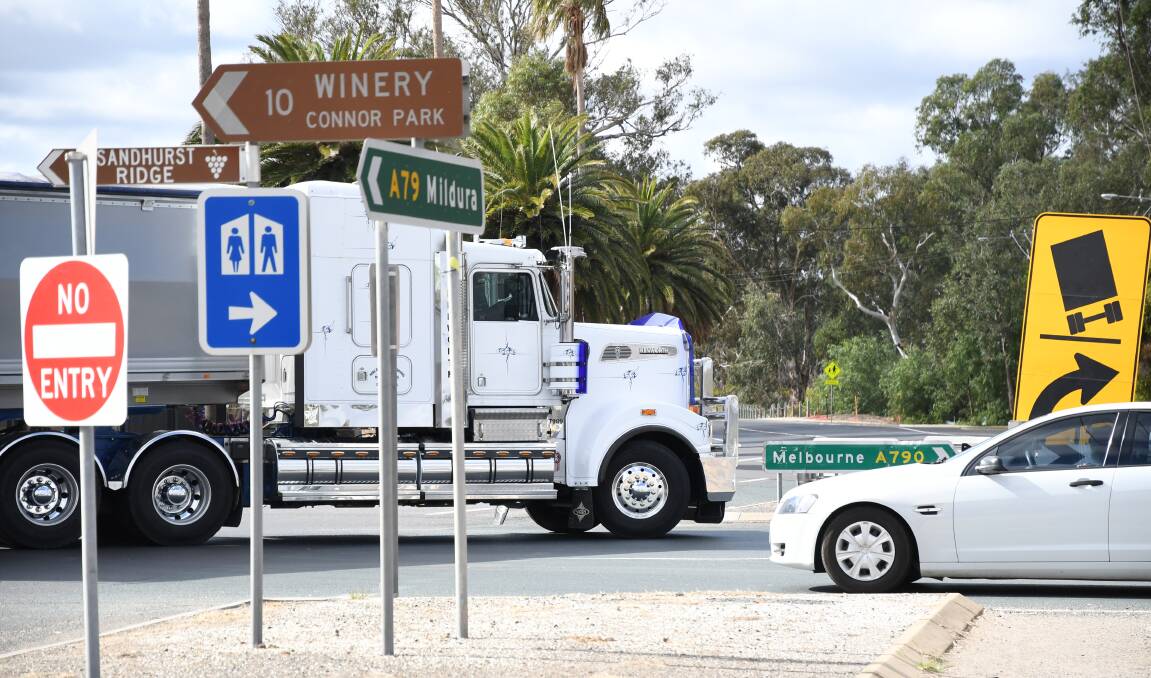 The increasing number of heavy vehicles travelling through Marong has prompted a renewed call for a bypass using the Calder Alternative Highway. Picture: Adam Holmes
