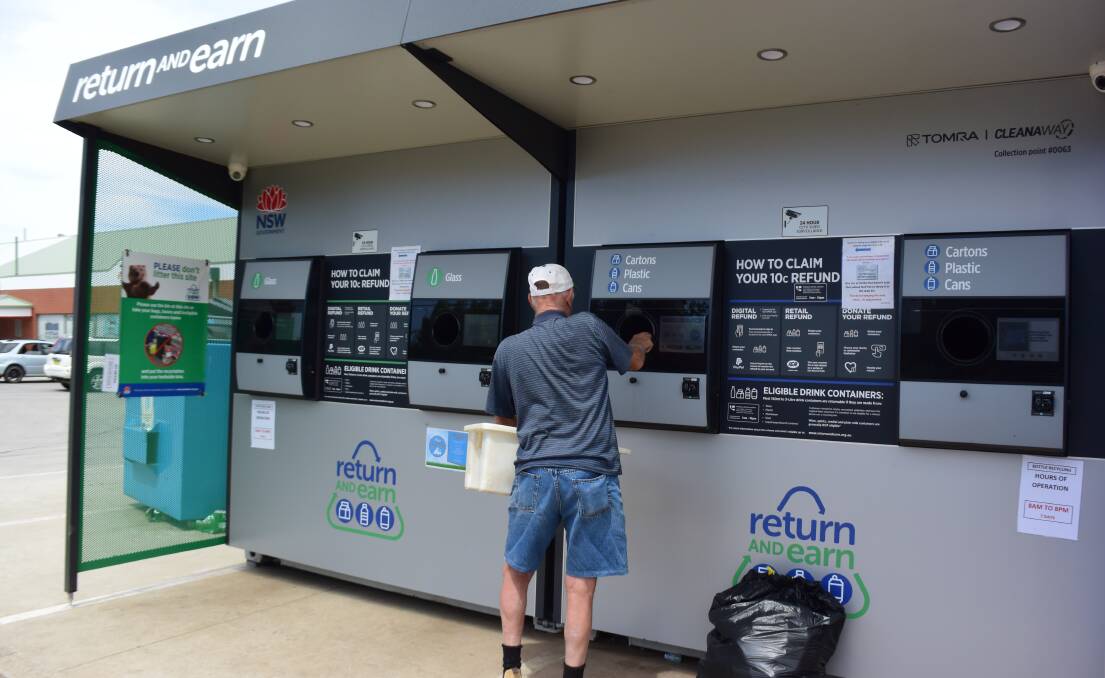 A container deposit collection point in Albury, where residents can collect 10 cents for each can and bottle.