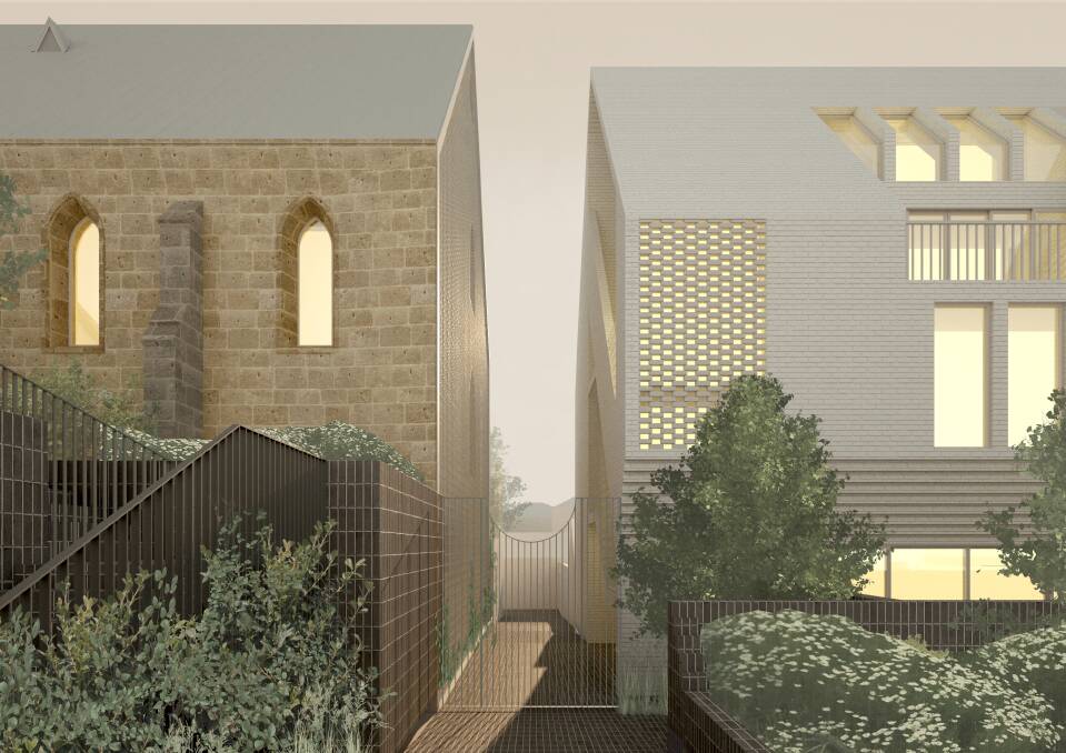 A cream brick extension would be removed and a glass wall added. The apartments would be separated from the church.