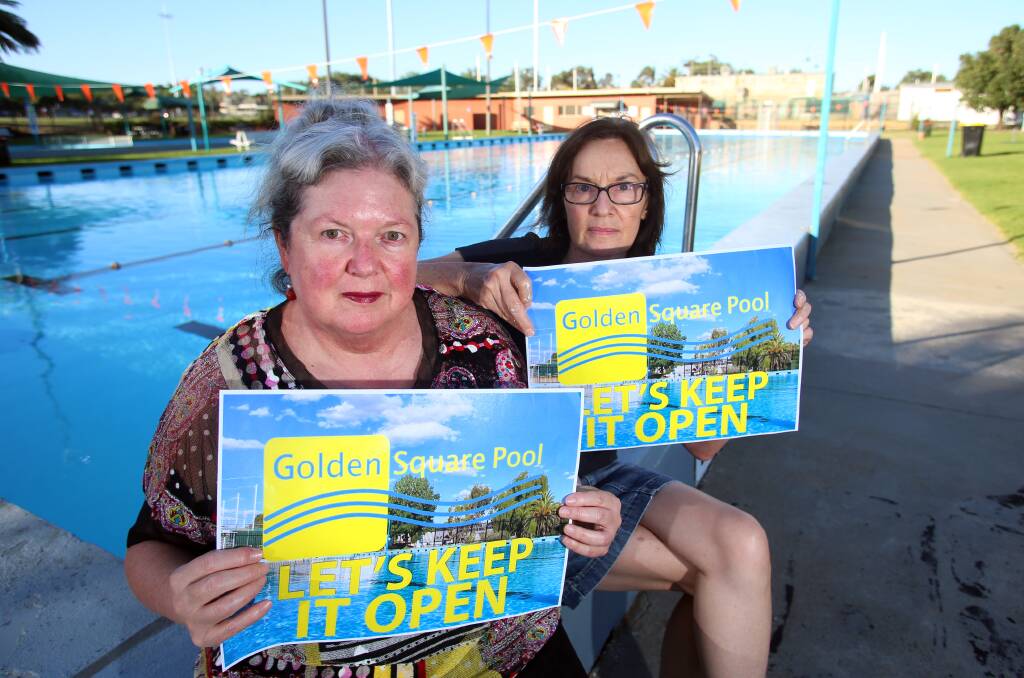Former president of the Golden Square Pool committee of management Bernadette Wright with Jenny Foote ahead of another council vote on the pool's future. Picture: GLENN DANIELS