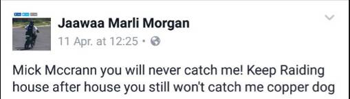 A Facebook post from Jaawaa Morgan, nine days before his arrest.