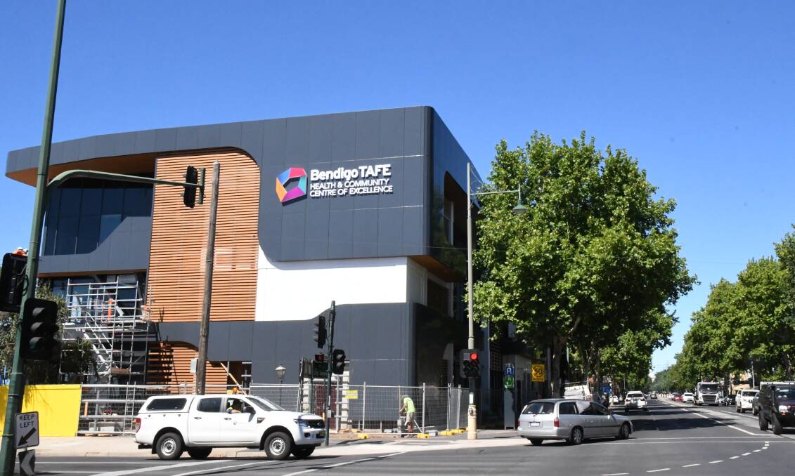The corner of Chapel and McCrae streets has a new look after the removal of scaffolding on a Bendigo TAFE construction project. Picture: ADAM HOLMES