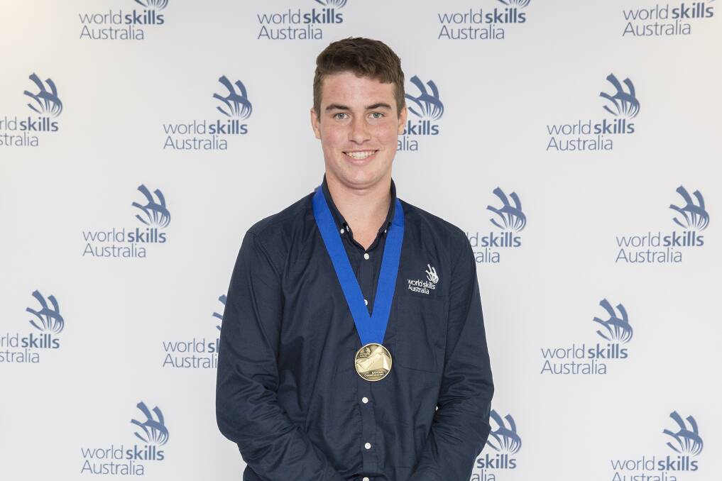 Patrick Keating with his gold medal from the WorldSkills National Championships in Sydney on Tuesday night.
