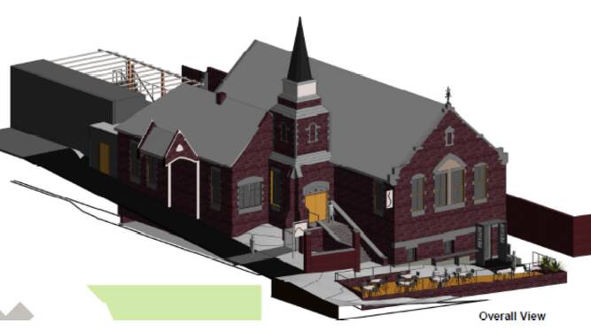 An artist's impression of the All Saints conversion, including roadside dining and an entrance to the basement bar.