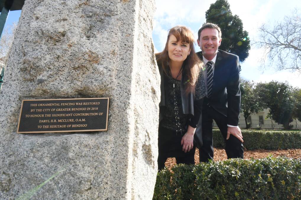 Denita McClure and Trent McClure, the children of Daryl McClure OAM, with the plaque unveiled in their father's honour. Picture: DARREN HOWE