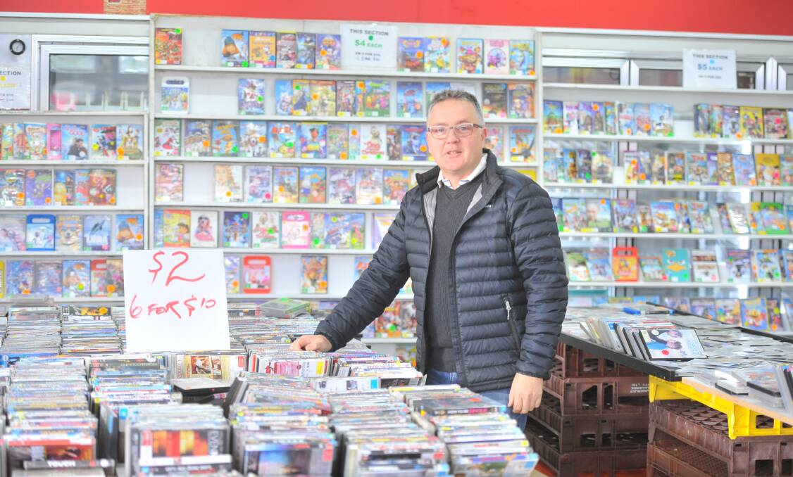 Paul Roberts is running a pop-up used DVD shop in Golden Square, with 20,000 DVDs from recently-closed Country Road Video outlets across regional Victoria. Picture: ADAM HOLMES