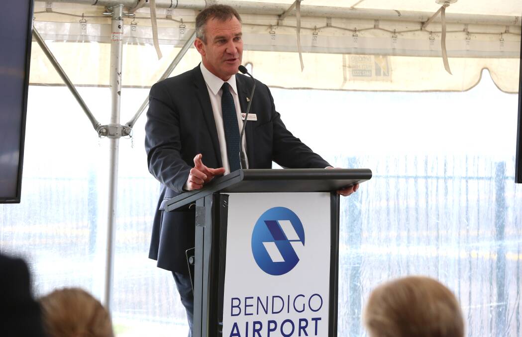 City of Greater Bendigo chief executive officer Craig Niemann at the launch of the last stage of the Bendigo Airport last year. Future stages are now in doubt after a funding snub from the Commonwealth. Picture: GLENN DANIELS