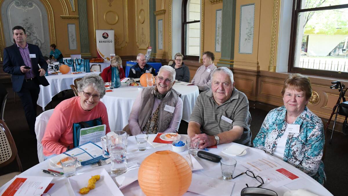 Shirley Midgley, Barbara Coupland, Peter Coutts and Heath Coutts at the Polio Day event in Bendigo Town Hall. Picture: Adam Holmes