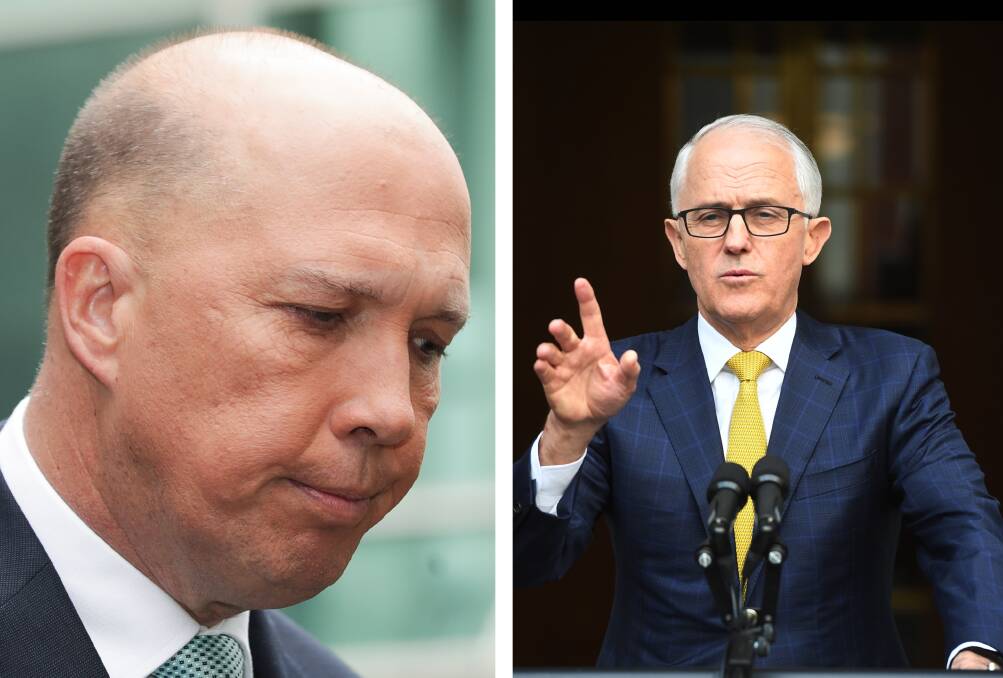 Peter Dutton is likely to challenge Malcolm Turnbull for a second time. Pictures: Alex Ellinghausen/Sam Mooy (AAP)