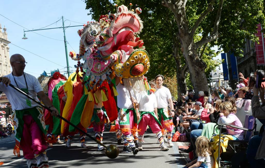 Sun Loong takes part in the 2016 Easter Parade. Picture: DARREN HOWE