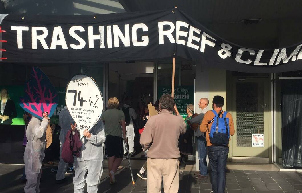 Two men were charged with trespass after entering Bridget McKenzie's office during an anti-Adani protest in May.
