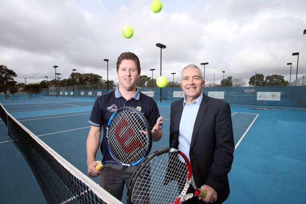 Bendigo Tennis Association executive officer Leon Retallick and BTA president Paul Henshall are keen for construction to start by November. Picture: GLENN DANIELS